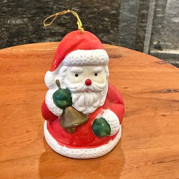 Vintage Bell Ringers Santa Claus Ornament Christmas 70s 80s Holiday Hand Painted - Picture 1 of 7